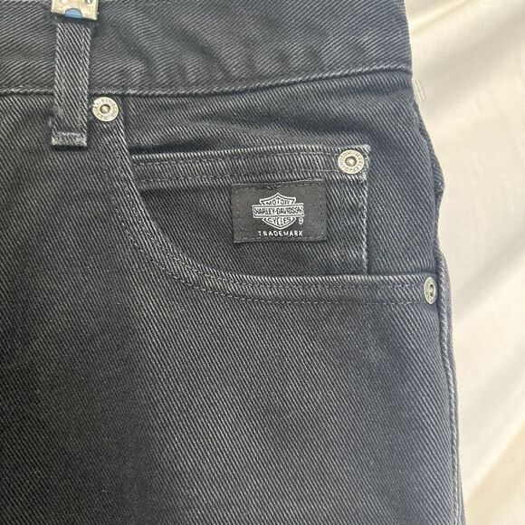 Vtg Harley Davidson Mens 42x30 Faded Spell Out Traditional Fit Jeans Black USA - Picture 3 of 16